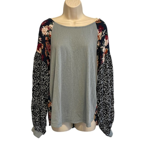 Umgee USA Green & Floral Print Long Sleeve Top Small Pre-owned‎